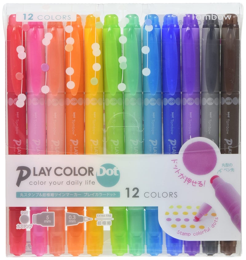 Tombow Play Color Dot Pen Water Based Marker, 12 Colors Set (GCE-011) - Image 1